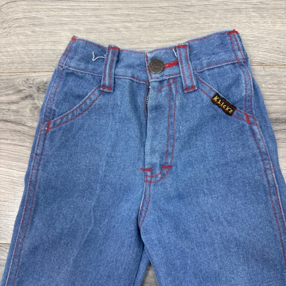 Vintage Kmart Klicks Kids Blue Denim Jeans Red Stitching 2T Taiwan Broken Zipper